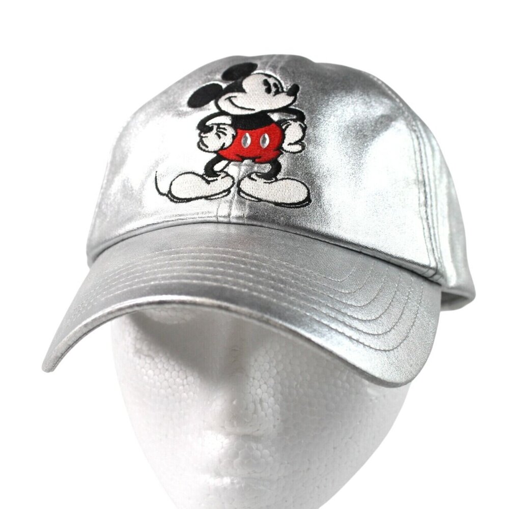 Disney Parks Classic Mickey Mouse Silver Lamé Dads Bill Baseball Hat Adjustable